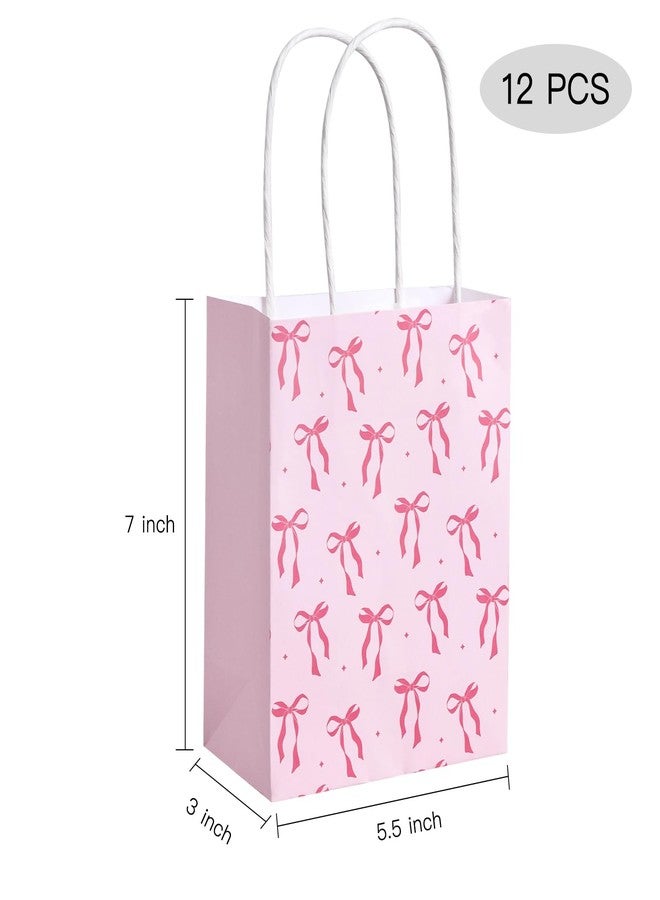 WRAPAHOLIC 12 Pack 7" Small Kraft Pink Bow Paper Gift Bags - Pink Ribbon Bow Gift Bags for Girls Birthday, Baby Shower, Wedding, Bridal Shower - Image 2